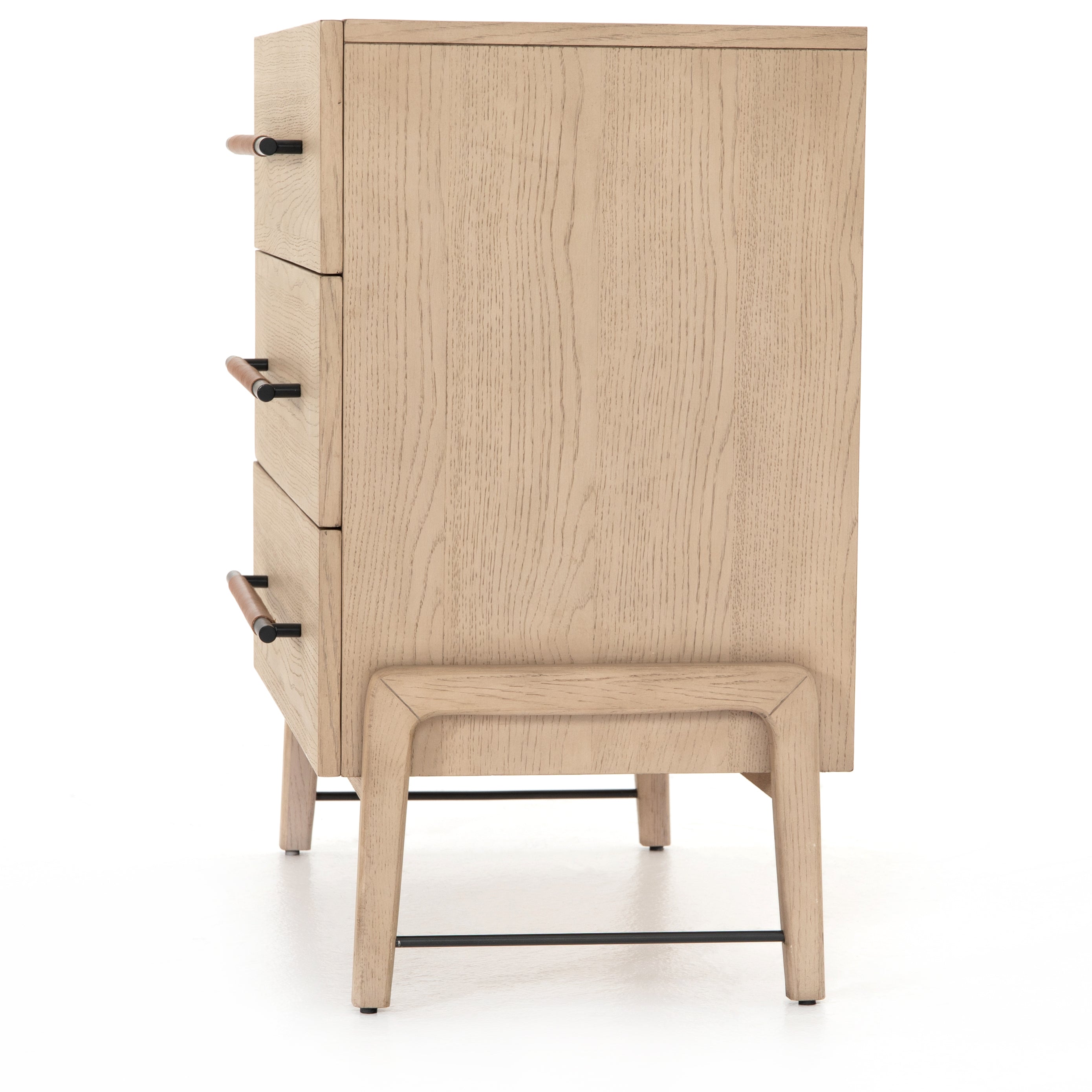 Featuring Rosedale 3 Drawer Dresser by Four Hands at Amethyst Home. The light-finished oak of this Rosedale 3 Drawer Dresser brings a clean, brightness to any room. We love how the three spacious drawers have iron hardware wrapped in a gorgeous, tan leather. The dimension legs with iron connecting them bring a unique look to your bedroom or other area!
Overall.  Amethyst Home provides interior design, new home construction design consulting, vintage area rugs, and lighting in the Tampa metro area.
