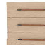 Featuring Rosedale 3 Drawer Dresser by Four Hands at Amethyst Home. The light-finished oak of this Rosedale 3 Drawer Dresser brings a clean, brightness to any room. We love how the three spacious drawers have iron hardware wrapped in a gorgeous, tan leather. The dimension legs with iron connecting them bring a unique look to your bedroom or other area!
Ove.  Amethyst Home provides interior design, new home construction design consulting, vintage area rugs, and lighting in the Charlotte metro area.