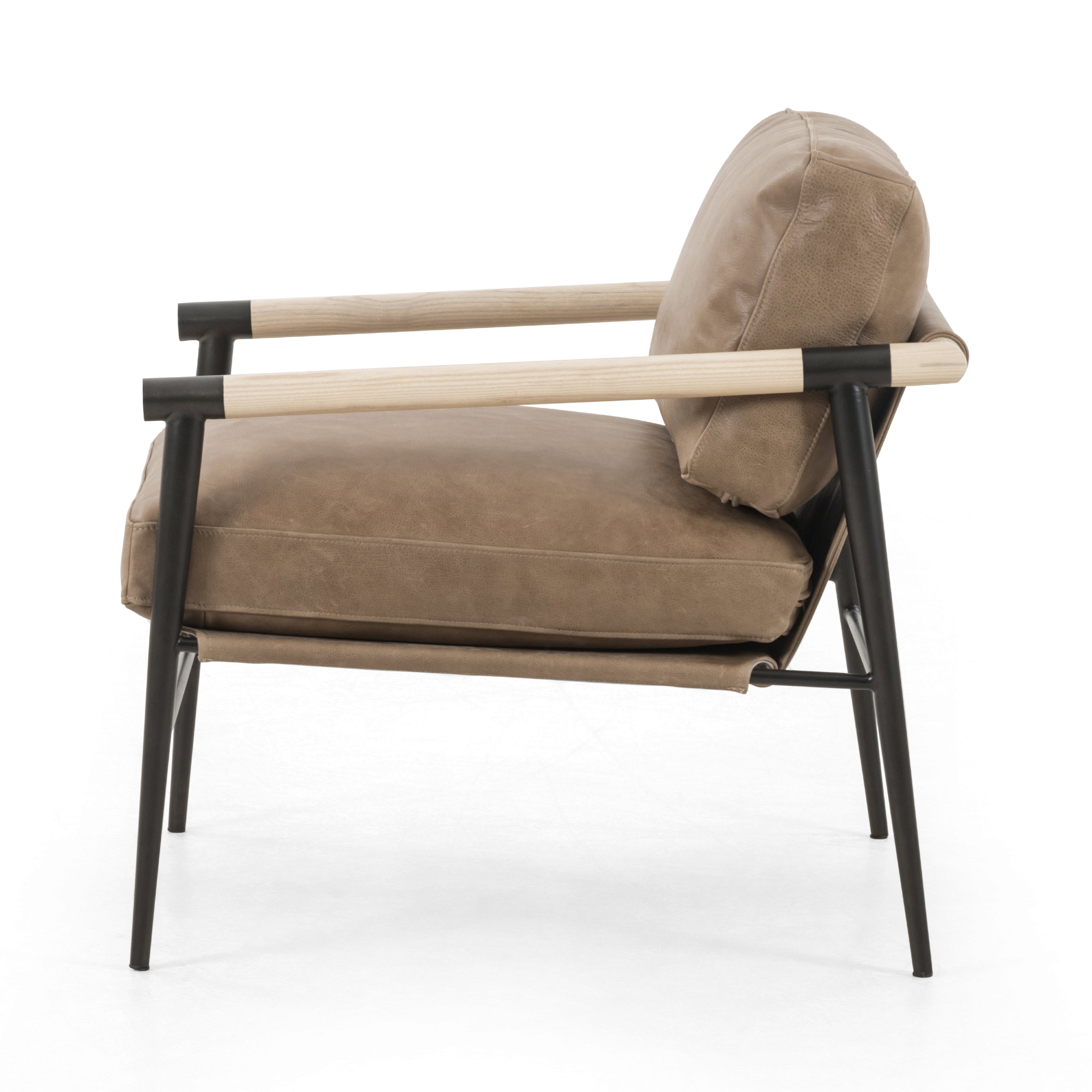 Featuring Rowen Chair - Palermo Drift by Four Hands at Amethyst Home. We love the slim, black steel frame of this Rowen Chair - Palermo Drift. Buttery, pronounced seating of tan top-grain leather with whitewashed ash accentuating angular arms make this an attractive seating choice for any living room, bedroom, or lounge area. 
Overall Dimensions: 27.50"W .  Amethyst Home provides interior design, new home construction design consulting, vintage area rugs, and lighting in the Scottsdale metro area.