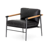 Featuring Rowen Chair - Sonoma Black by Four Hands at Amethyst Home. This Rowen Chair - Sonoma Black has buttery black seating of top-grain leather, with angular arms of exposed oak providing fresh contrast. A comfy, modern chair to add to any living room, bedroom, or other area. 
Overall Dimensions: 27.50"W x 32"L x 31"HColors: Toasted Oak, Sonoma Black, Car.  Amethyst Home provides interior design, new home construction design consulting, vintage area rugs, and lighting in the Boston metro area.