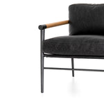 Featuring Rowen Chair - Sonoma Black by Four Hands at Amethyst Home. This Rowen Chair - Sonoma Black has buttery black seating of top-grain leather, with angular arms of exposed oak providing fresh contrast. A comfy, modern chair to add to any living room, bedroom, or other area. 
Overall Dimensions: 27.50"W x 32"L x 31"HColors: Toasted Oak, Sonoma Black, Car.  Amethyst Home provides interior design, new home construction design consulting, vintage area rugs, and lighting in the Boston metro area.