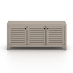 Featuring Sonoma Outdoor Sideboard - Weathered Grey by Four Hands at Amethyst Home. Take outdoor storage to the next level with this Sonoma Outdoor Sideboard - Weathered Grey. Finished in a weathered grey, solid FSC-certified teak forms a modern-minded sideboard, with slatted fronts for a light, linear look. Cover or store indoors during inclement weather .  Amethyst Home provides interior design, new home construction design consulting, vintage area rugs, and lighting in the Park City metro area.