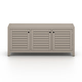 Featuring Sonoma Outdoor Sideboard - Weathered Grey by Four Hands at Amethyst Home. Take outdoor storage to the next level with this Sonoma Outdoor Sideboard - Weathered Grey. Finished in a weathered grey, solid FSC-certified teak forms a modern-minded sideboard, with slatted fronts for a light, linear look. Cover or store indoors during inclement weather .  Amethyst Home provides interior design, new home construction design consulting, vintage area rugs, and lighting in the Park City metro area.