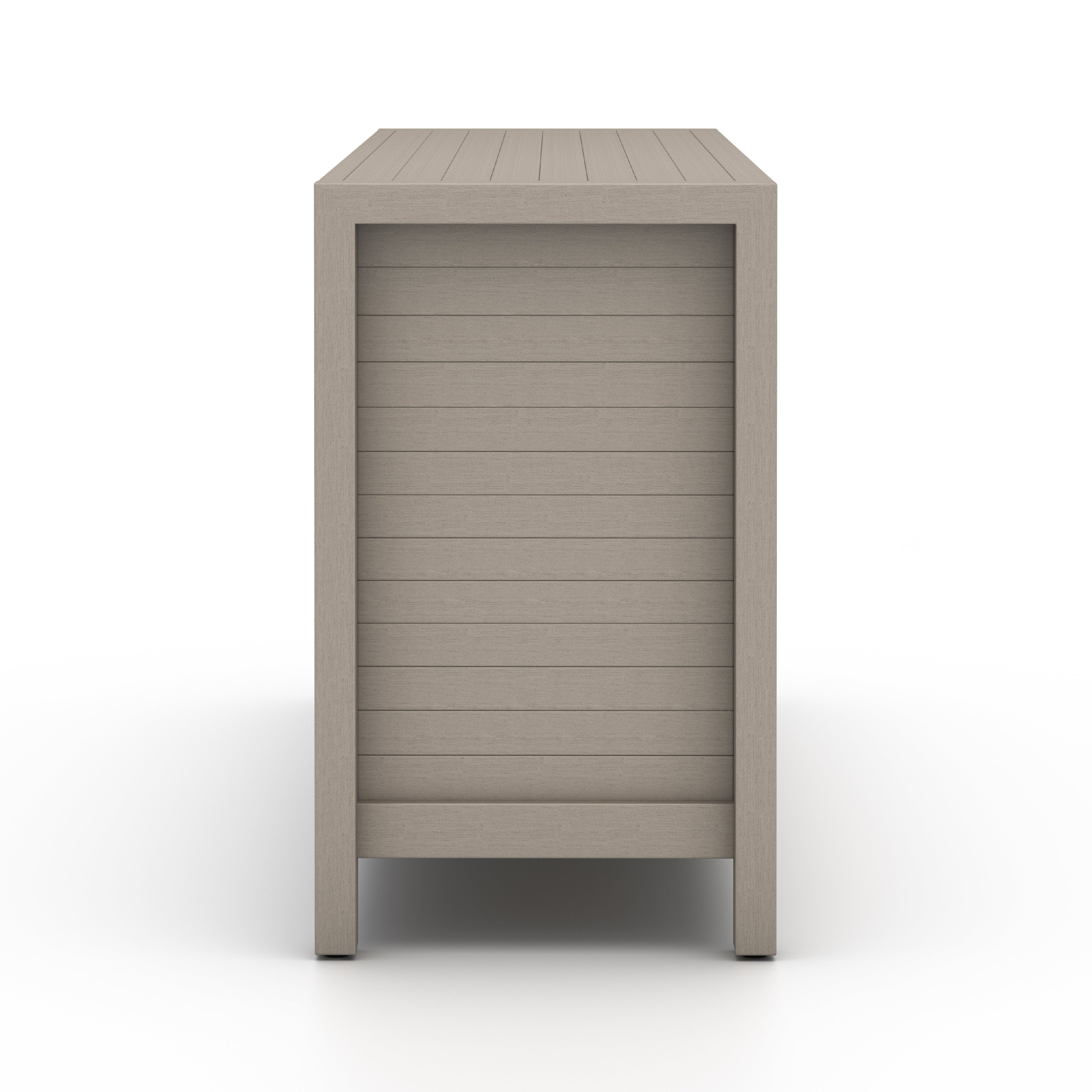 Take outdoor storage to the next level with this Sonoma Outdoor Sideboard - Weathered Grey. Finished in a weathered grey, solid FSC-certified teak forms a modern-minded sideboard, with slatted fronts for a light, linear look. Cover or store indoors during inclement weather and when not in use.  Overall Dimensions: 70.00"w x 18.00"d x 30.00"h