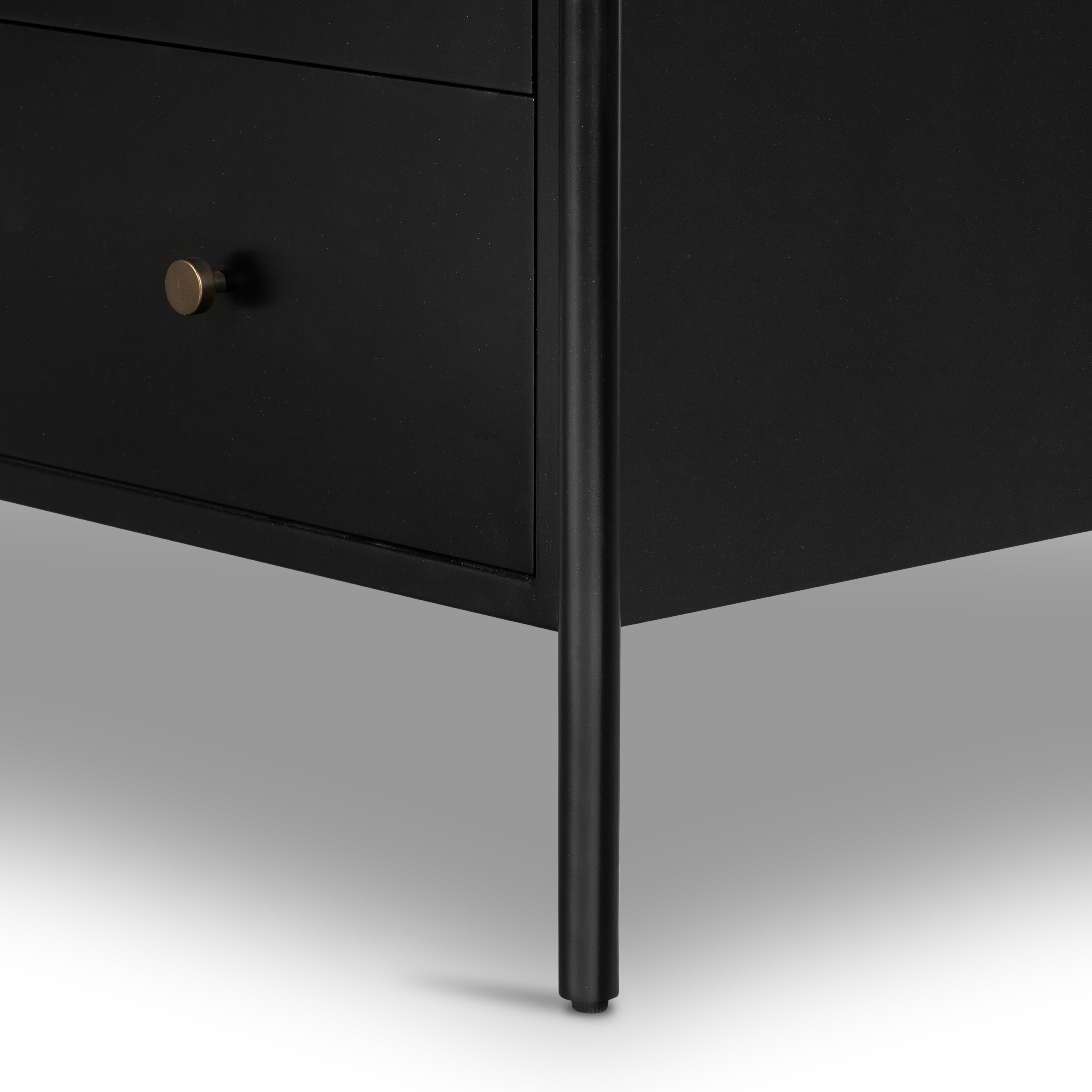 Bring a clean, beautifully industrial look to the bedroom with this Soto 5 Drawer Dresser - Black!  The roomy five-drawer dresser is made from black-finished iron, featuring bronzed iron hardware to elevate the look of any bedroom!  Overall Dimensions: 36.00"w x 19.00"d x 38.50"h