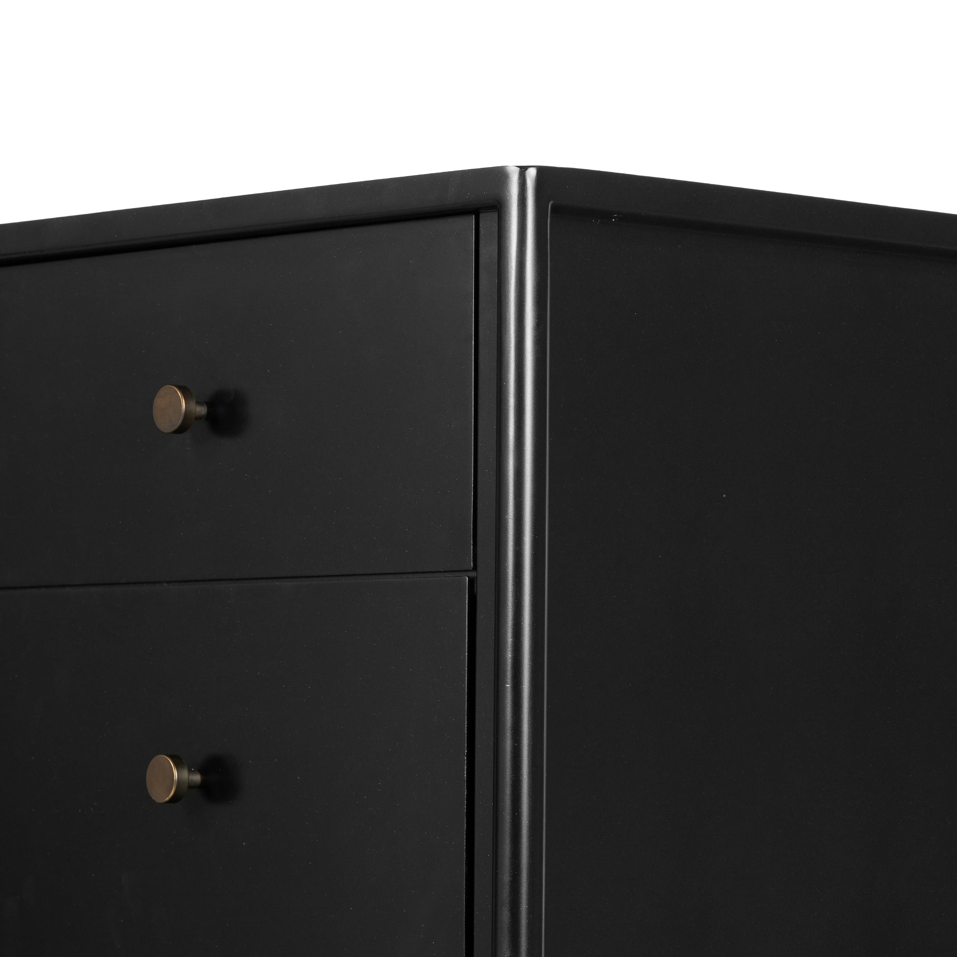 Bring a clean, beautifully industrial look to the bedroom with this Soto 5 Drawer Dresser - Black!  The roomy five-drawer dresser is made from black-finished iron, featuring bronzed iron hardware to elevate the look of any bedroom!  Overall Dimensions: 36.00"w x 19.00"d x 38.50"h