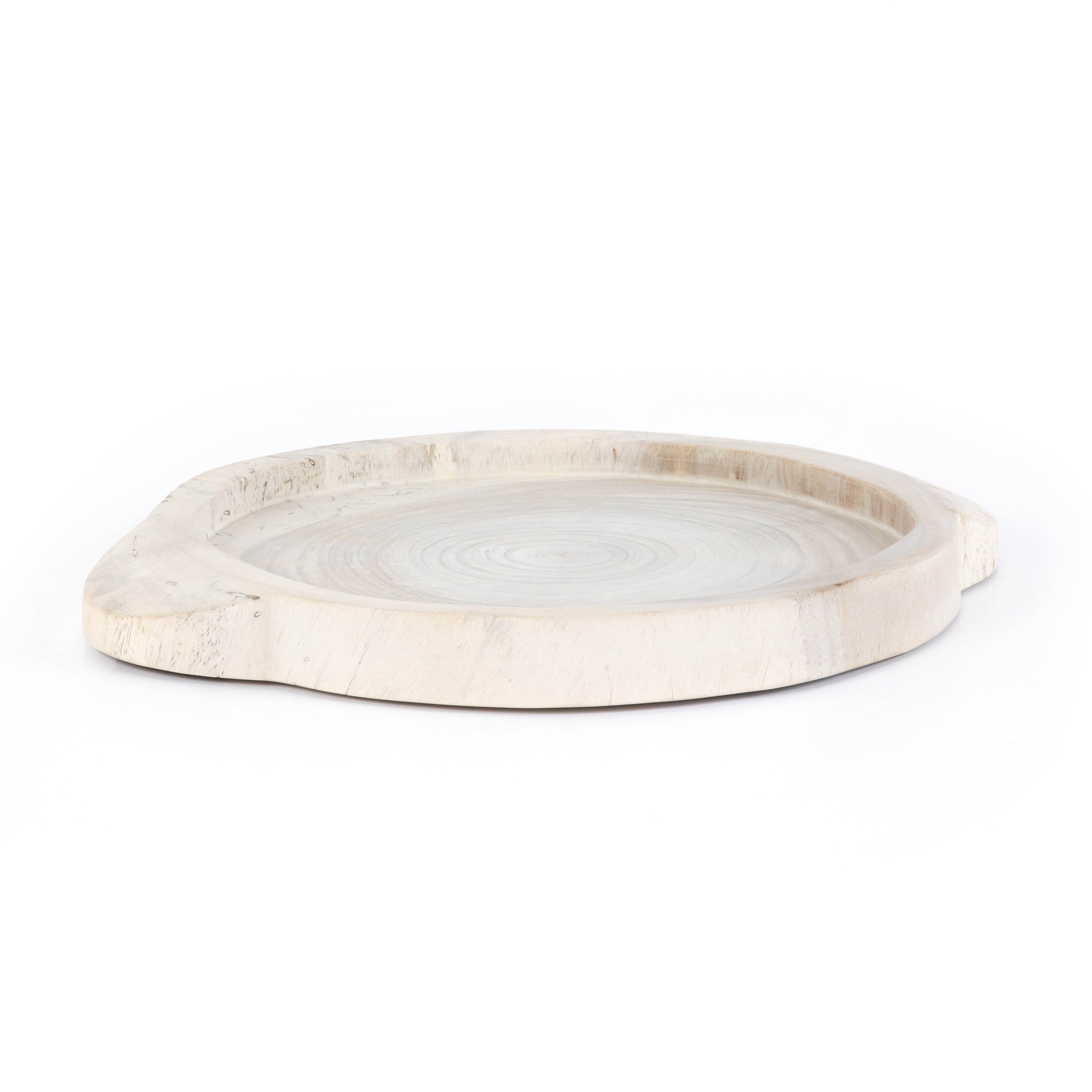 This Tadeo Round Tray - Ivory is made from reclaimed wood and has a gorgeous organic, earthy feel. Whether it's placed on your coffee table or in your kitchen, this will be your new favorite tray!  Amethyst Home celebrates natural materials, which often comes with beautiful imperfections. Each piece is made uniquely for you, please expect some variation and character. We embrace the design approach of Wabi Sabi!  Overall Dimensions: 23.50"w x 19.75"d x 1.75"h Colors: Ivory Materials: Solid Reclaimed Wood