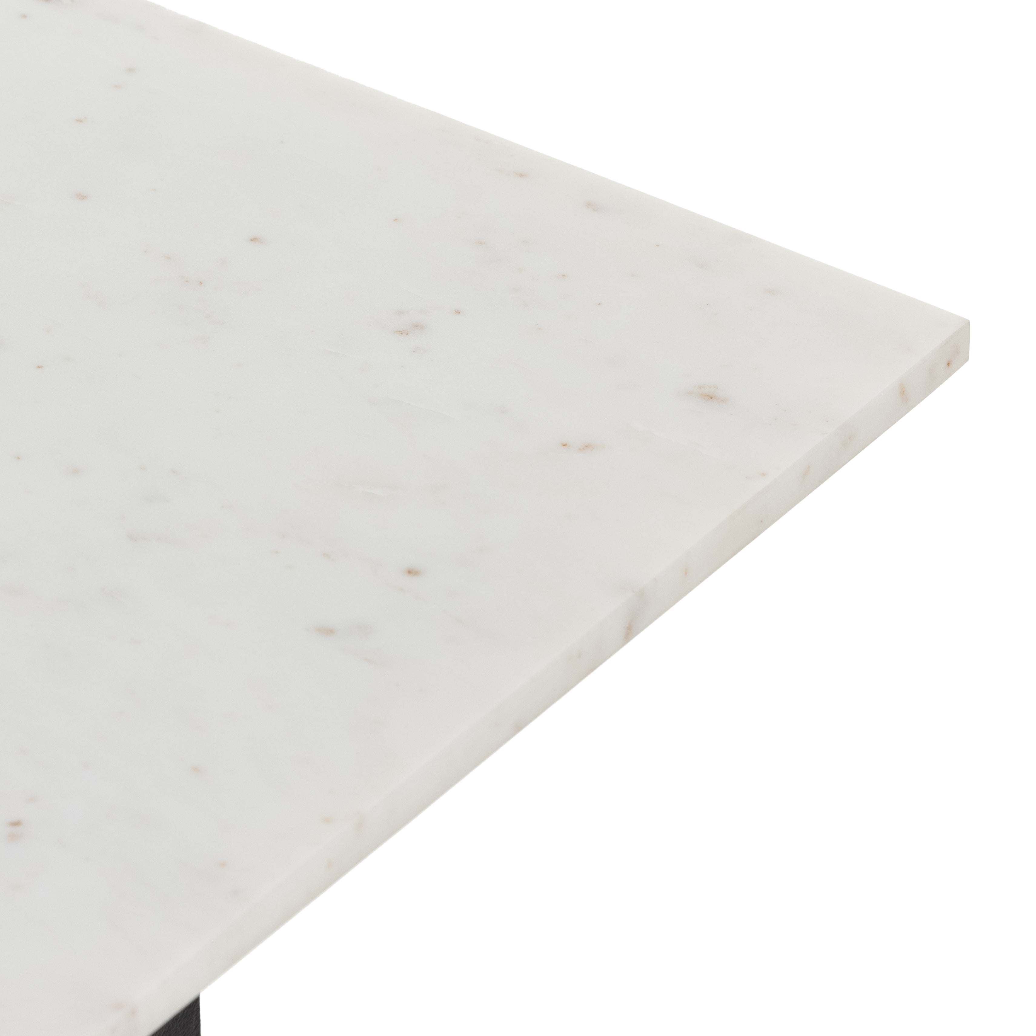 Featuring Terrell Console Table - Raw Black by Four Hands at Amethyst Home. Finished in a raw black, uniquely angular cast aluminum legs, this Terrell Console Table - Raw Black showcases a rectangular tabletop of solid marble in a clean, polished white. We'd love to see this in an entryway or behind a sofa. 
Overall Dimensions: 51"W x 17"L x 31.25"H
Colors.  Amethyst Home provides interior design, new home construction design consulting, vintage area rugs, and lighting in the Park City metro area.