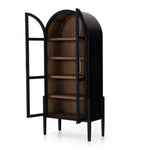Store it in style with this Tolle Cabinet - Drifted Oak. Beautifully shaped cabinetry of black solid oak features spacious interior shelving and clear glass front, ready for displaying favorite books, photos and treasures in any room!  Overall Dimensions: 38.00"w x 19.00"d x 84.00"h