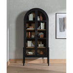 Store it in style with this Tolle Cabinet - Drifted Oak. Beautifully shaped cabinetry of black solid oak features spacious interior shelving and clear glass front, ready for displaying favorite books, photos and treasures in any room!  Overall Dimensions: 38.00"w x 19.00"d x 84.00"h