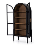Store it in style with this Tolle Cabinet - Drifted Oak. Beautifully shaped cabinetry of black solid oak features spacious interior shelving and clear glass front, ready for displaying favorite books, photos and treasures in any room!  Overall Dimensions: 38.00"w x 19.00"d x 84.00"h