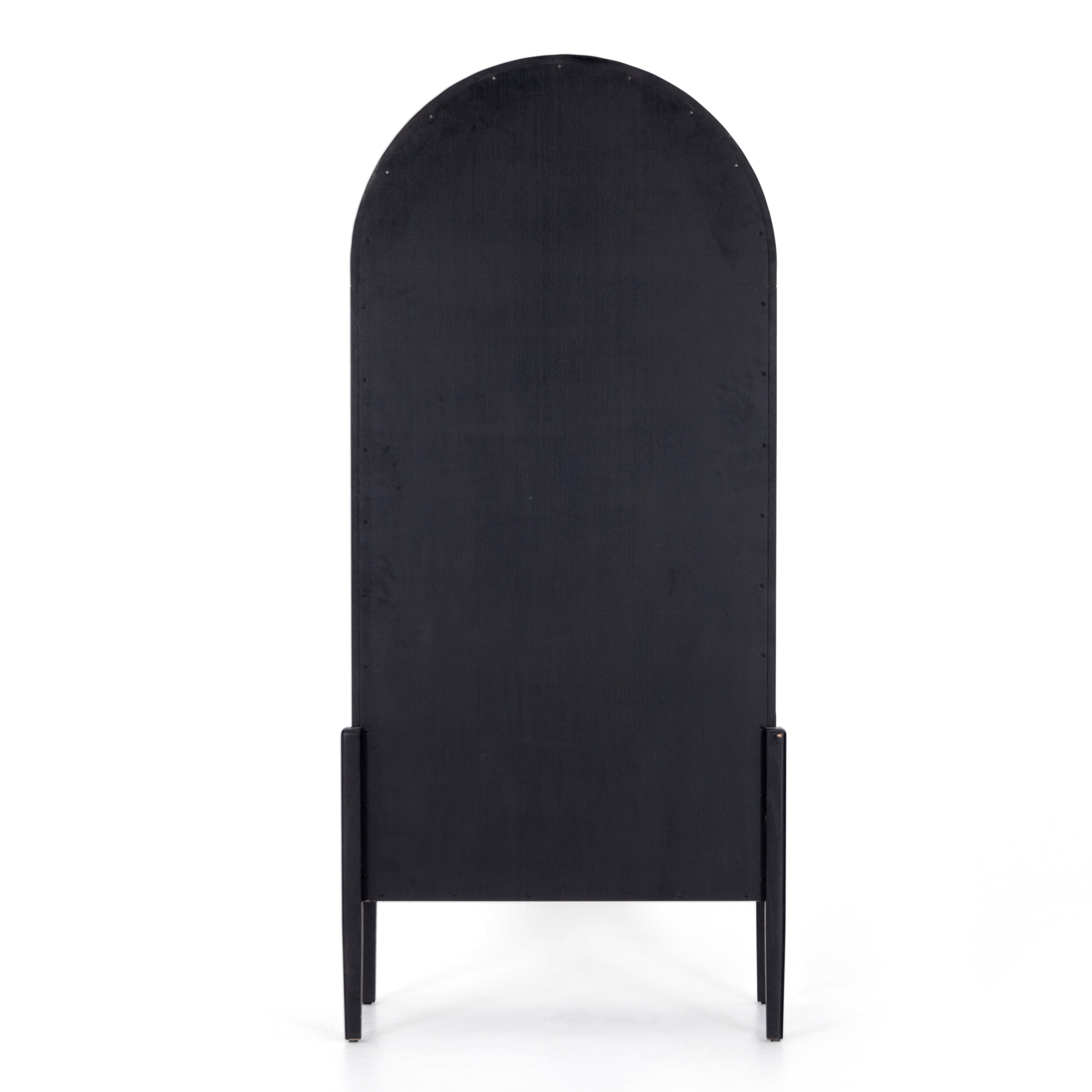 Store it in style with this Tolle Cabinet - Drifted Oak. Beautifully shaped cabinetry of black solid oak features spacious interior shelving and clear glass front, ready for displaying favorite books, photos and treasures in any room!  Overall Dimensions: 38.00"w x 19.00"d x 84.00"h