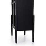Store it in style with this Tolle Cabinet - Drifted Oak. Beautifully shaped cabinetry of black solid oak features spacious interior shelving and clear glass front, ready for displaying favorite books, photos and treasures in any room!  Overall Dimensions: 38.00"w x 19.00"d x 84.00"h