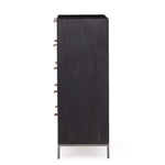 Featuring Trey 5 Drawer Dresser - Black Wash Poplar by Four Hands at Amethyst Home. The toffee leather handles of this Trey 5 Drawer Dresser - Black Wash Poplar bring a classy pop of color and texture to the space. A stylish dresser of black-washed poplar offers plenty of bedroom storage space thanks to five spacious drawers. 
Overall Dimensions: 36"W x 18"L x.  Amethyst Home provides interior design, new home construction design consulting, vintage area rugs, and lighting in the Miami metro area.