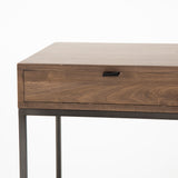 This Trey Desk System - Auburn Poplar offers plenty of desk storage by way of three spacious drawers. Metal-secured leather pulls add a textural element of surprise to the drawers for handy storage of legal and letter sized documents - a must have for any office space!