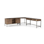 This Trey Desk System - Auburn Poplar offers plenty of desk storage by way of three spacious drawers. Metal-secured leather pulls add a textural element of surprise to the drawers for handy storage of legal and letter sized documents - a must have for any office space!