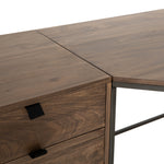 This Trey Desk System - Auburn Poplar offers plenty of desk storage by way of three spacious drawers. Metal-secured leather pulls add a textural element of surprise to the drawers for handy storage of legal and letter sized documents - a must have for any office space!