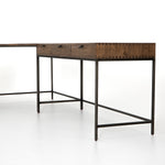 This Trey Desk System - Auburn Poplar offers plenty of desk storage by way of three spacious drawers. Metal-secured leather pulls add a textural element of surprise to the drawers for handy storage of legal and letter sized documents - a must have for any office space!