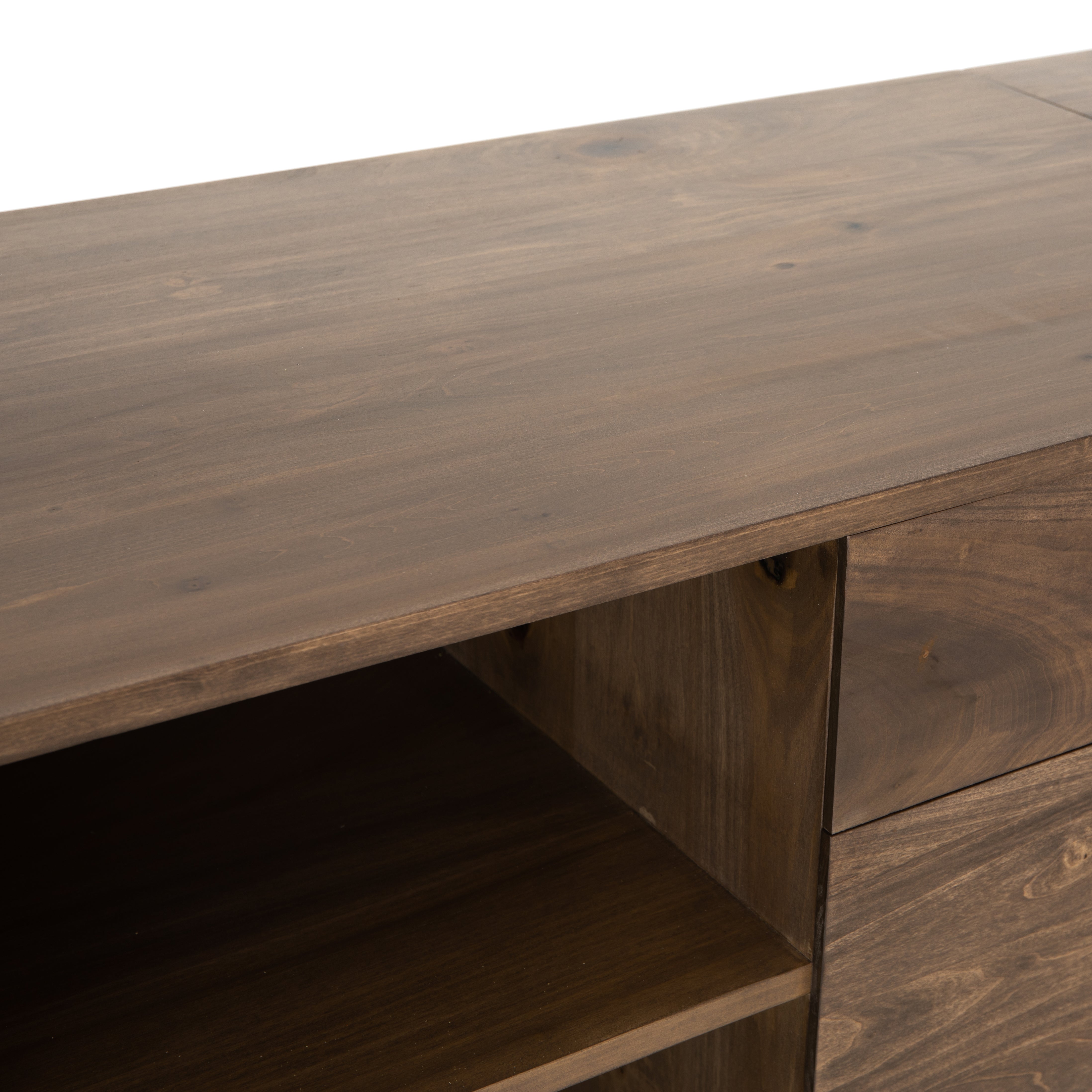 This Trey Desk System - Auburn Poplar offers plenty of desk storage by way of three spacious drawers. Metal-secured leather pulls add a textural element of surprise to the drawers for handy storage of legal and letter sized documents - a must have for any office space!