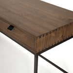 This Trey Desk System - Auburn Poplar offers plenty of desk storage by way of three spacious drawers. Metal-secured leather pulls add a textural element of surprise to the drawers for handy storage of legal and letter sized documents - a must have for any office space!