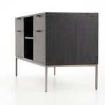 Featuring Trey Modular Filing Credenza - Black Poplar by Four Hands at Amethyst Home. Inspired by clean mid-century design, this Trey Modular Filing Credenza - Black Poplar brings generous storage space to the modern office, with a fully finished back pus metal-secured leather pulls for an element of surprise. Great solo or paired with matching desk or .  Amethyst Home provides interior design, new home construction design consulting, vintage area rugs, and lighting in the Laguna Beach metro area.