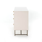 Featuring Van 7 Drawer Dresser - Matte Alabaster by Four Hands at Amethyst Home. This Van 7 Drawer Dresser - Matte Alabaster is finished in a dreamy off-white and aged-brass finished hardware to finish the look. This features five spacious drawers and two smaller velvet-lined drawers perfect for storing your favorite jewelry. 
Overall Dimensions: 58"W x .  Amethyst Home provides interior design, new home construction design consulting, vintage area rugs, and lighting in the Los Angeles metro area.