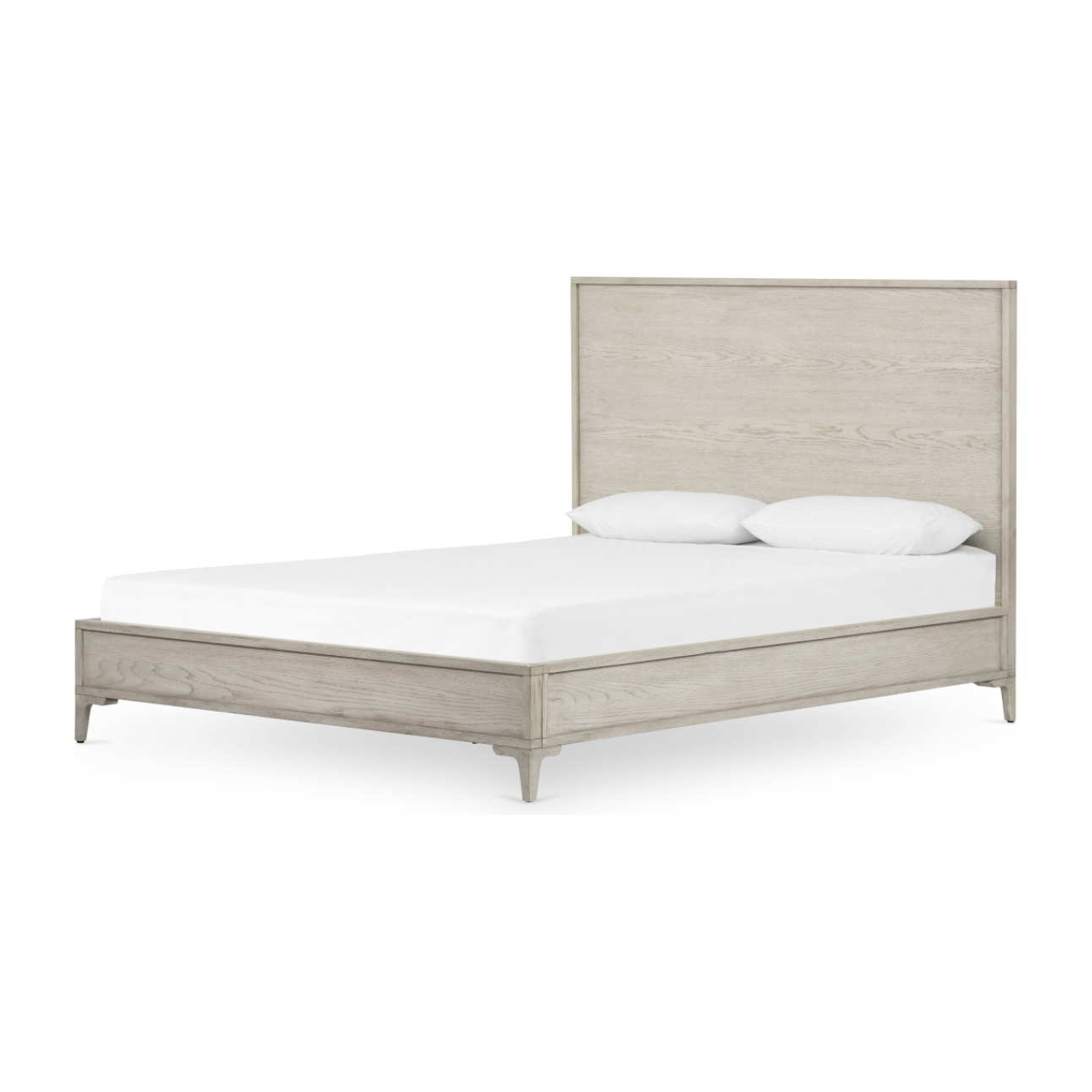 Finished in a beautifully light vintage white this Viggo Bed is a low, clean-lined oak bed featuring inset panel detailing on head and foot boards plus side rails, for an elegant, angular look for any bedroom. 