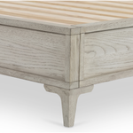Featuring Viggo Bed by Four Hands at Amethyst Home. Finished in a beautifully light vintage white this Viggo Bed is a low, clean-lined oak bed featuring inset panel detailing on head and foot boards plus side rails, for an elegant, angular look for any bedroom. 
Colors: Vintage White Oak, Vintage White Oak SolidMaterials: Oak Veneer, Solid Oak
Queen Overall Di.  Amethyst Home provides interior design, new home construction design consulting, vintage area rugs, and lighting in the Omaha metro area.
