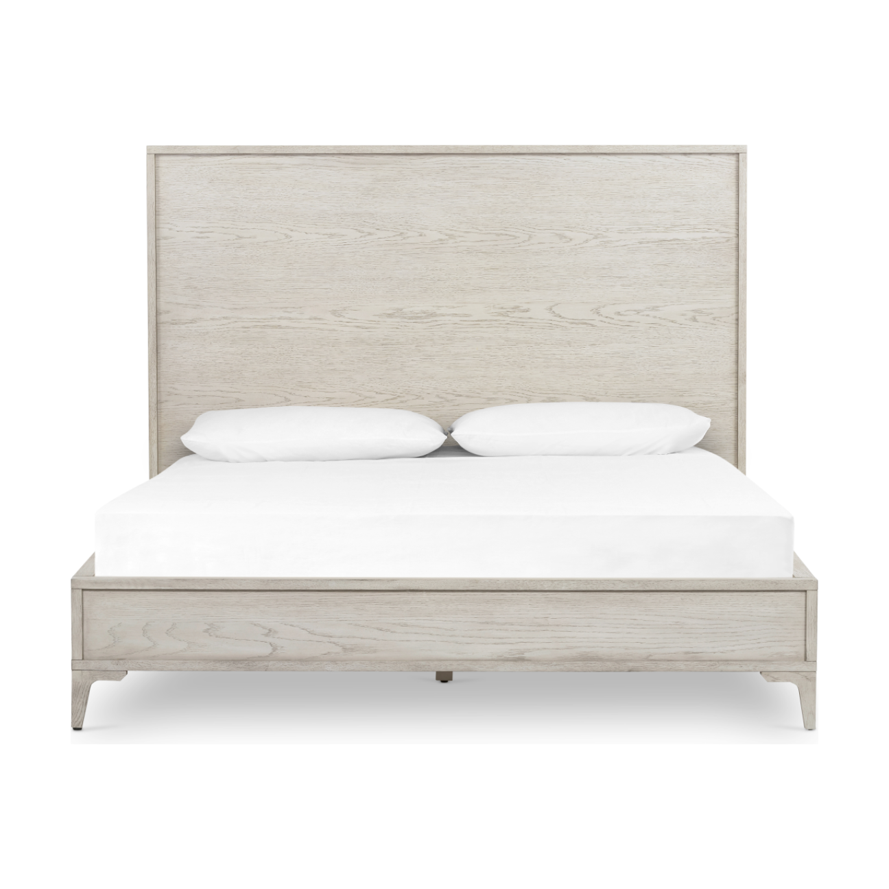 Finished in a beautifully light vintage white this Viggo Bed is a low, clean-lined oak bed featuring inset panel detailing on head and foot boards plus side rails, for an elegant, angular look for any bedroom. 