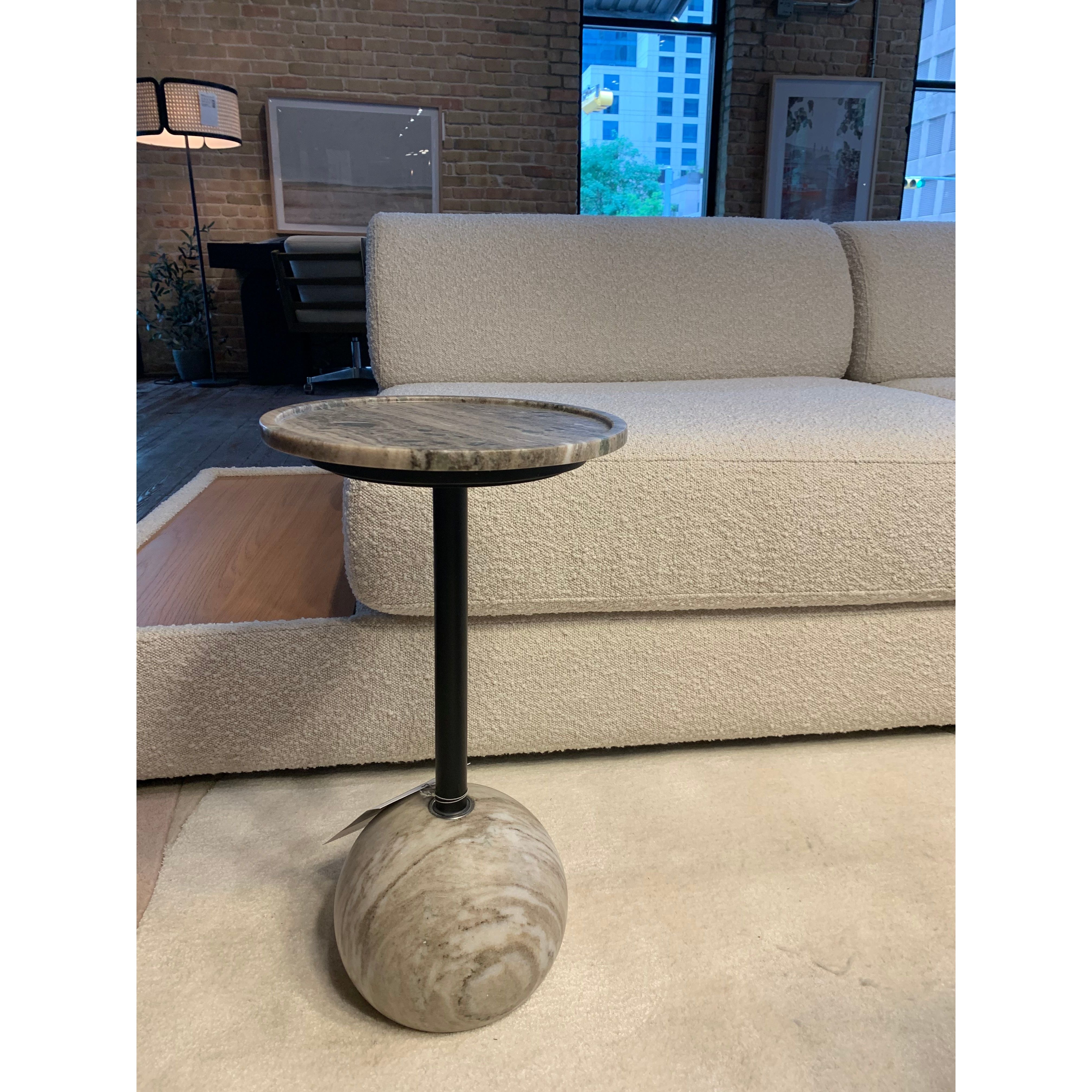 Featuring Viola Accent Table - Antique White Marble by Four Hands at Amethyst Home. We love the abstract design of this Viola Accent Table - Antique White Marble. Made from solid marble, things brings an elegant feel to any space. 
Overall Dimensions: 10"W x 10"L x 18.75"H
Colors: Antique White Marble, Dark Kettle BlackMaterials: Solid Marble, IronWeight: 2.  Amethyst Home provides interior design, new home construction design consulting, vintage area rugs, and lighting in the Portland metro area.