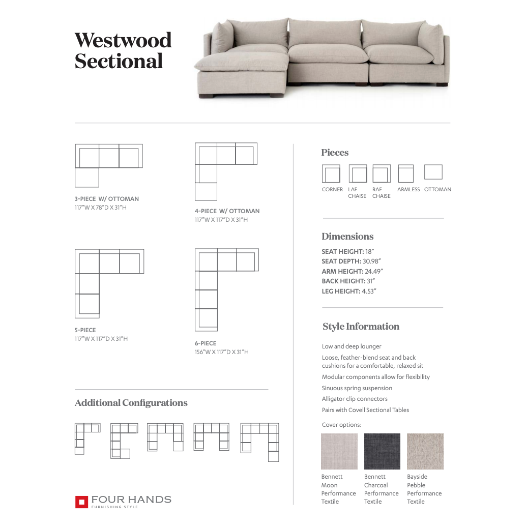 We love the durability in the Westwood Bennett Moon Sectional Pieces. This is the ultimate low-and-deep lounger, perfect for curling up to read your favorite book in. 