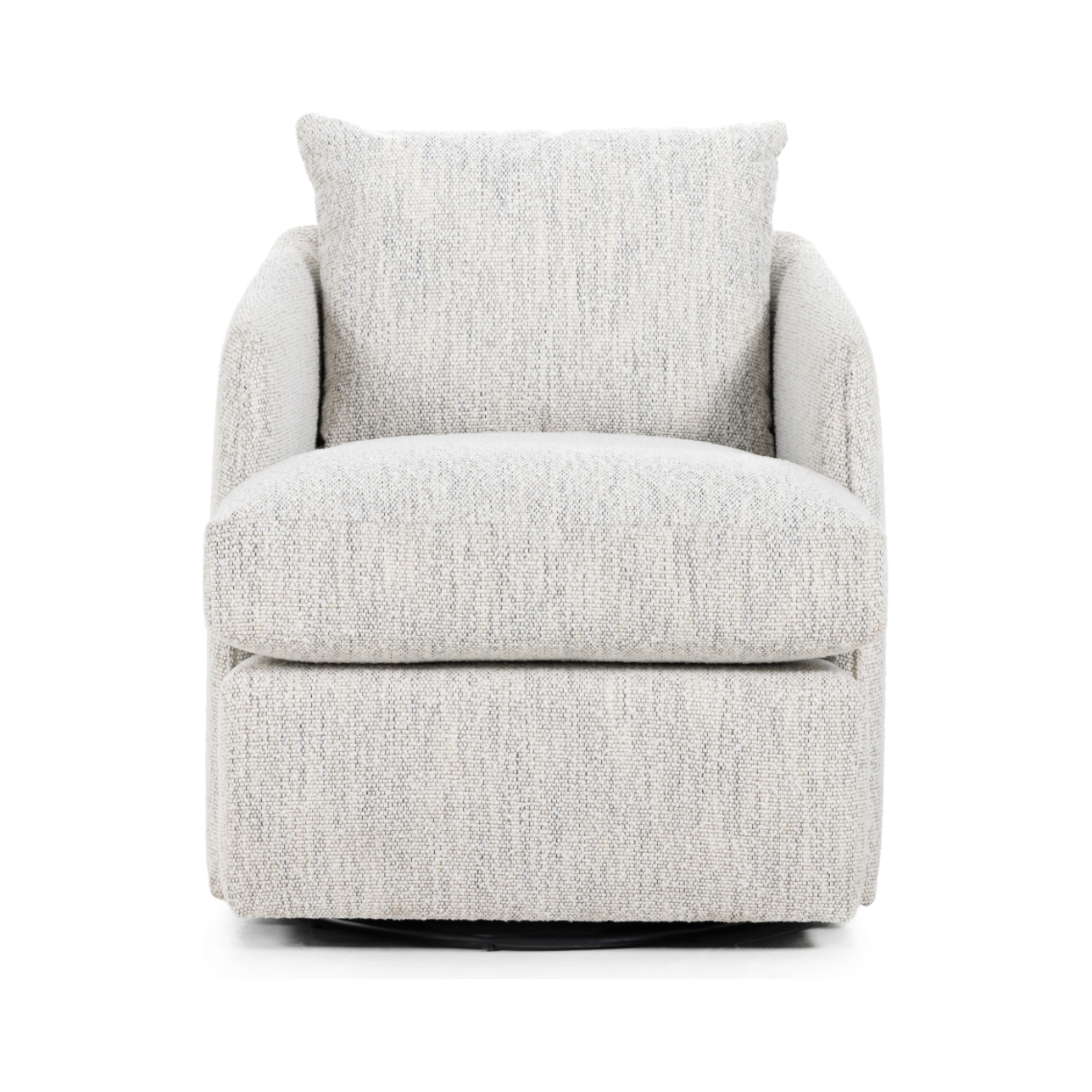 This Whittaker Swivel Chair - Merino Cotton is a comfortable classic. Atop a 360-degree swivel base, well-tailored cotton seating provides a beautifully simple place to perch in style, with feather-blend cushioning for total relaxation -- the perfect chair for a baby room, living room, or other area.   Overall Dimensions: 28.75"w x 35.00"d x 35.50"h