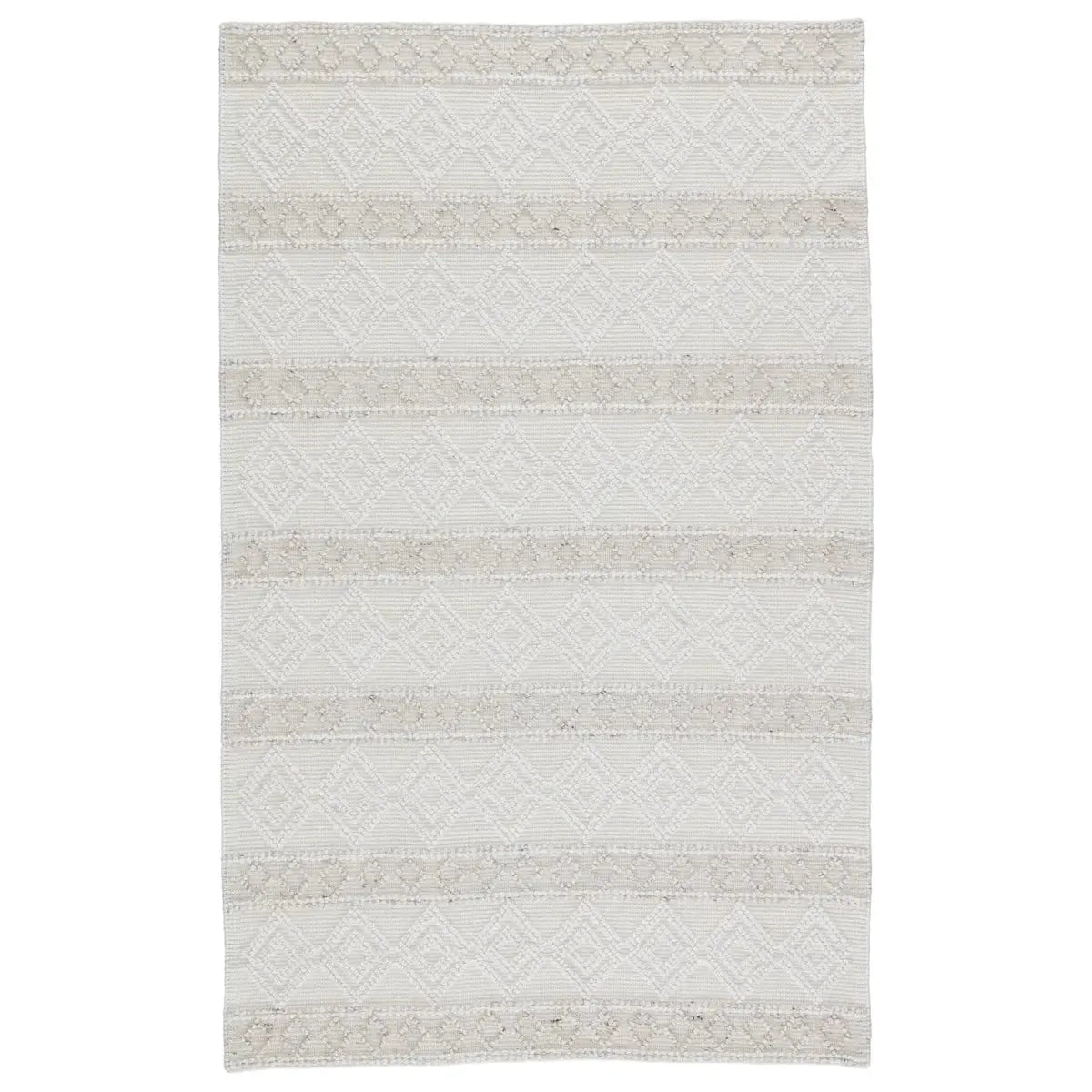 The handwoven Cosette Adelie Area Rug by Jaipur Living showcases a boucle-style geometric design in a light and airy colorway of white and soft gray. Crafted of PET yarn, or recycled plastic, this chic and durable rug brings warmth and a hint of global appeal to indoor and outdoor spaces alike.