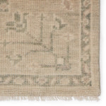 Featuring Salinas Ginerva Seedpearl Hand-Knotted Rug by Jaipur Living at Amethyst Home. The Salinas collection is punctuated by traditional, intricate details and a soft, hand-knotted wool construction. The neutral Ginerva area rug makes a transitional statement with green-gray and cream hues and vintage motifs. This durable, artisan-made rug boasts a distres.  Amethyst Home provides interior design, new home construction design consulting, vintage area rugs, and lighting in the Boston metro area.