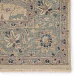 Featuring Tierzah Merey Hand-Knotted Rug by Jaipur Living at Amethyst Home. The vintage-inspired Tierzah Merey Area Rug features an antiqued wash and intricate traditional designs. The Merey wool rug boasts a Persian knot construction and tonal gray and soft beige palette that complements any style. This artisan-made rug features fringe trimmed details fo.  Amethyst Home provides interior design, new home construction design consulting, vintage area rugs, and lighting in the Washington metro area.