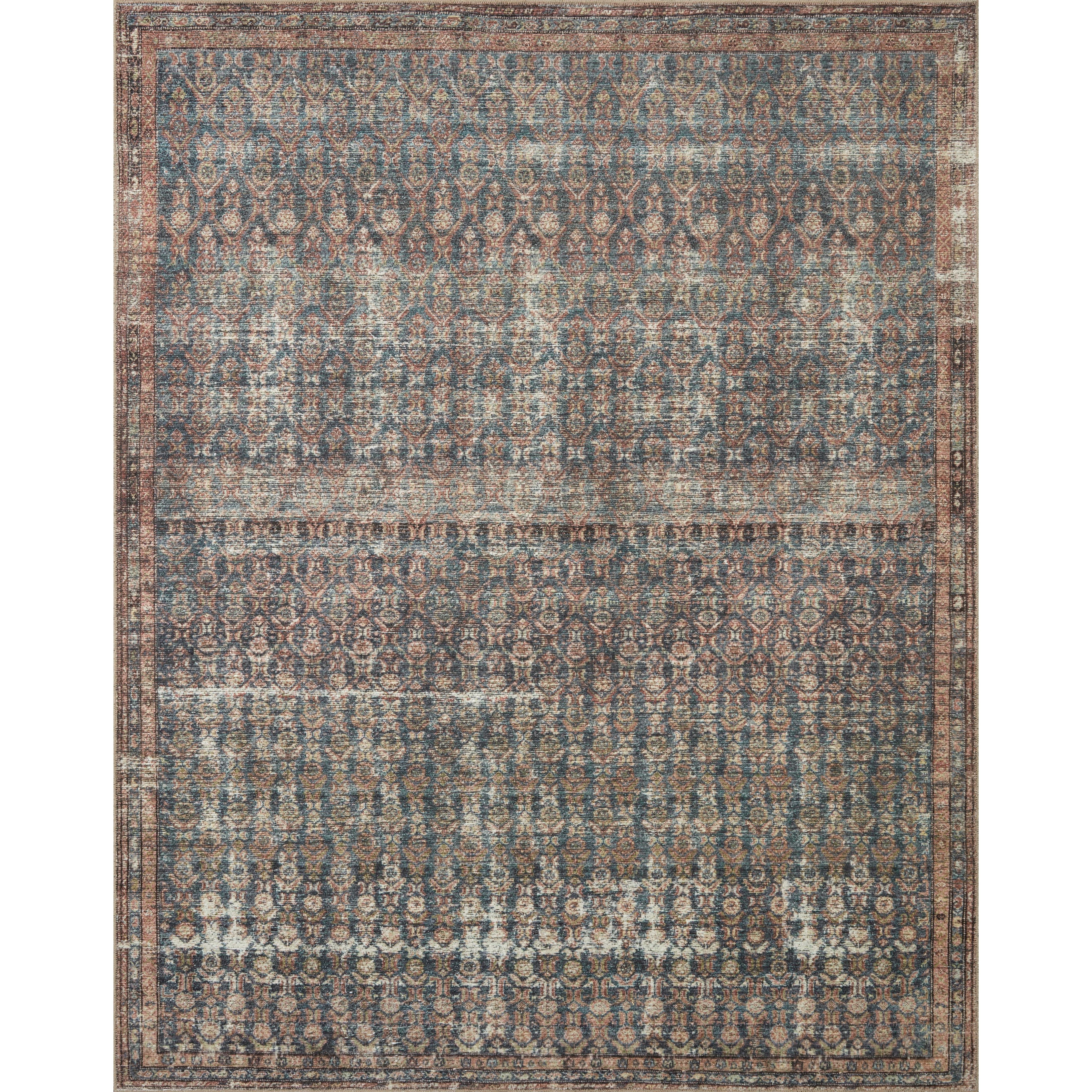 Touting richly saturated colors and a distressed pattern, the Billie Collection captures the look of a well-worn antique rug at a remarkable value. Reminiscent of one-of-a-kind rugs, this Amber Lewis x Loloi collection features random variations in color that render no two pieces exactly alike, creating up to 30% variance in color.  BIL-02 AL Ocean / Brick