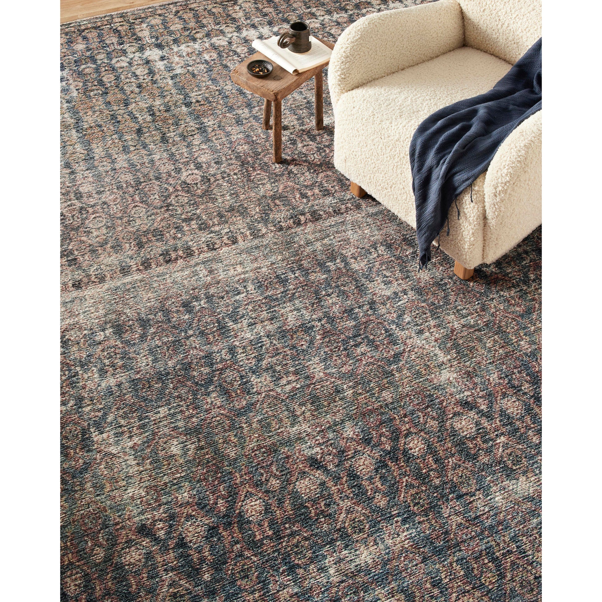 Touting richly saturated colors and a distressed pattern, the Billie Collection captures the look of a well-worn antique rug at a remarkable value. Reminiscent of one-of-a-kind rugs, this Amber Lewis x Loloi collection features random variations in color that render no two pieces exactly alike, creating up to 30% variance in color.  BIL-02 AL Ocean / Brick