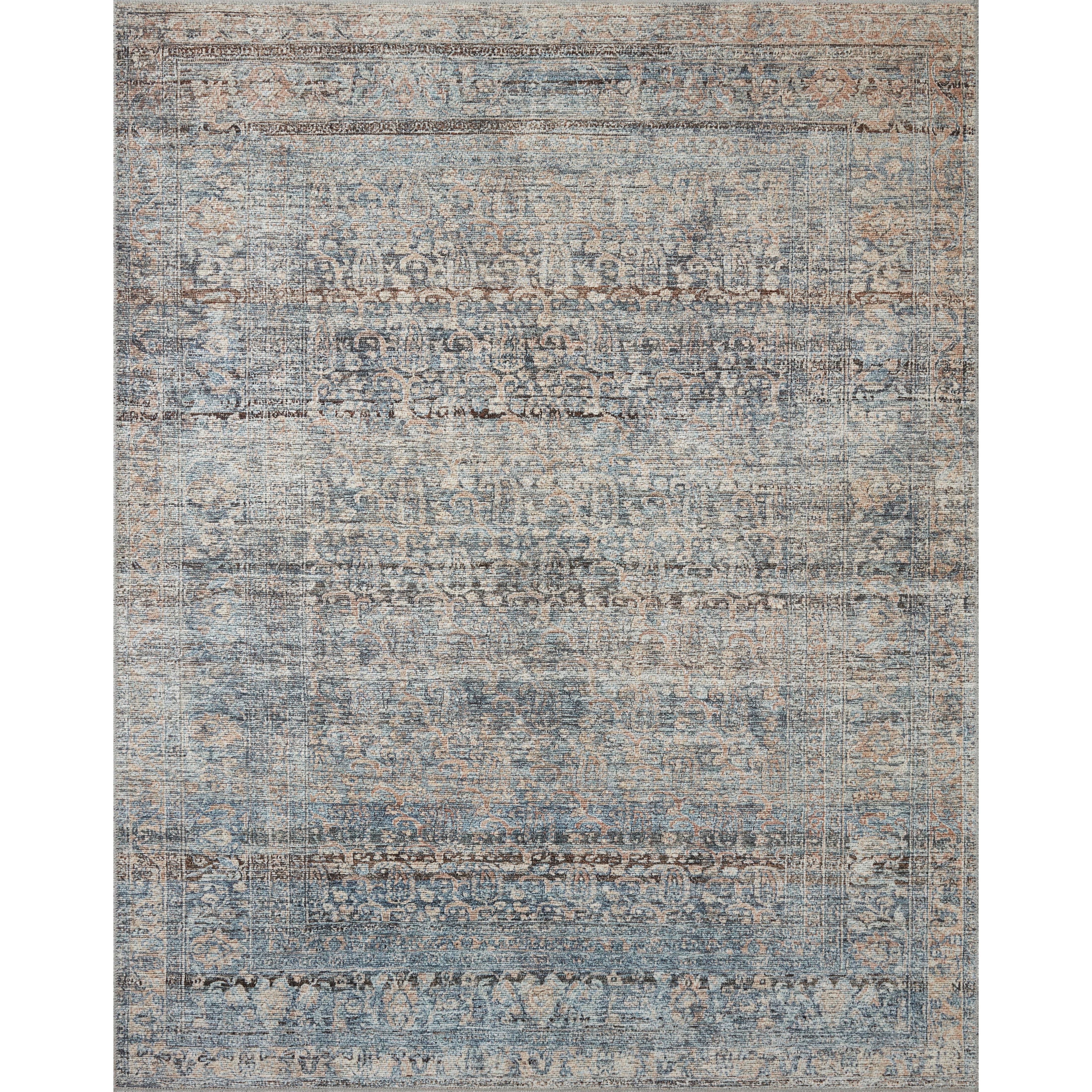 Touting richly saturated colors and a distressed pattern, the Billie Collection captures the look of a well-worn antique rug at a remarkable value. Reminiscent of one-of-a-kind rugs, this Amber Lewis x Loloi collection features random variations in color that render no two pieces exactly alike, creating up to 30% variance in color.  BIL-05 AL Denim / Blush