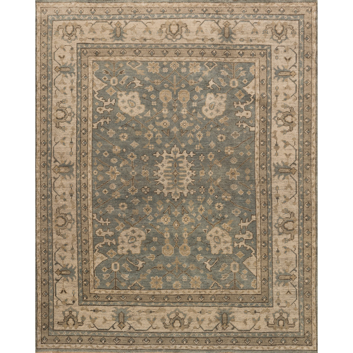 Tapis noué à la main Heirloom Aqua/Pierre