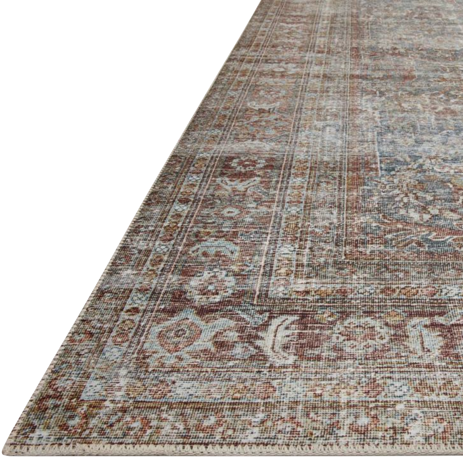 Durable, low pile, and soft underfoot, this rug is inspired by classic vintage and antique rugs. The Jules Chris Loves Julia Lagoon / Brick rug from Loloi features a beautiful vintage pattern and patina. The rug is easy to clean and maintain and perfect for living rooms, dining rooms, hallways, and kitchens!