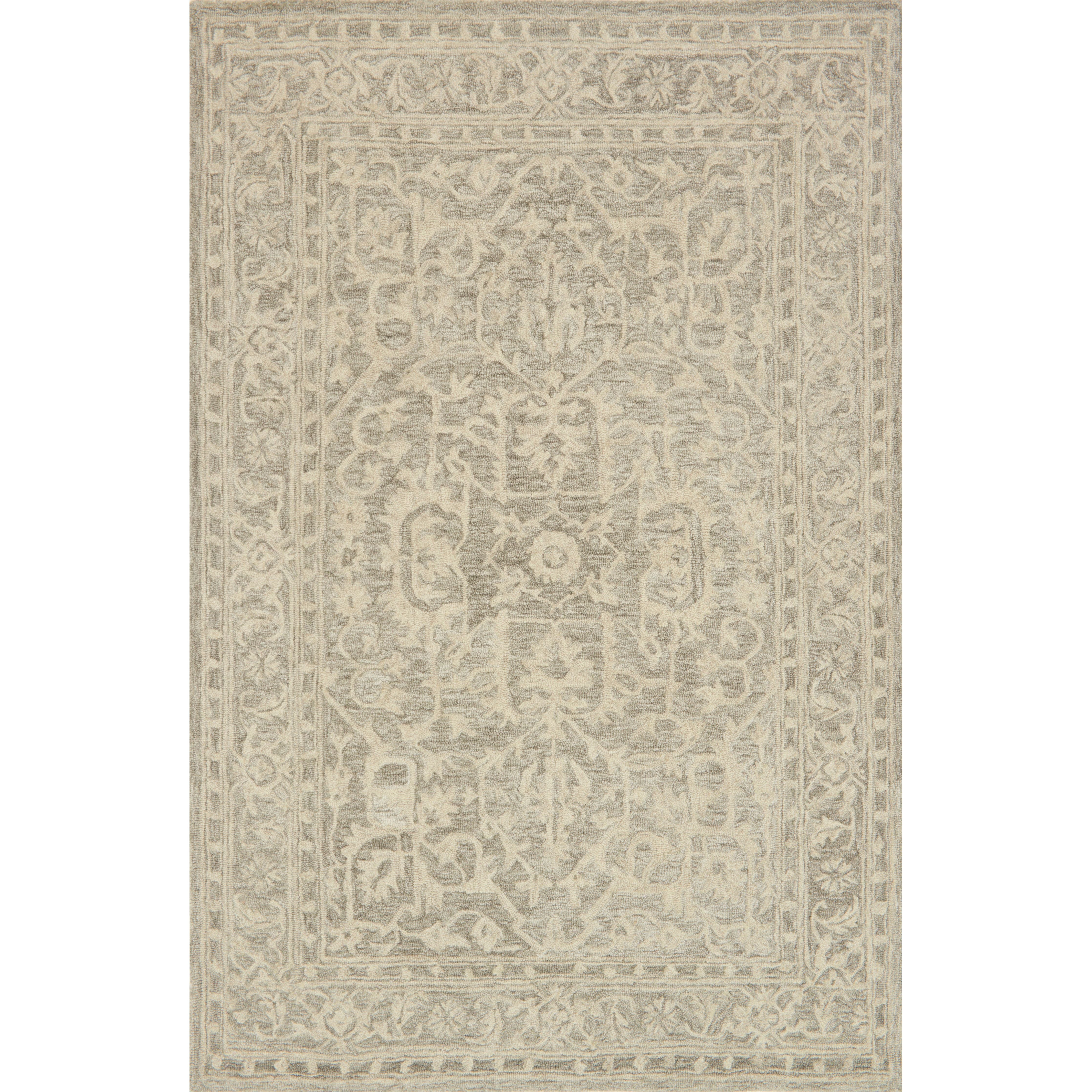 Finely hooked of 100% wool, the carefully crafted Loloi Lyle Stone Area Rug, or LK-02, is acclaimed for its soft texture and muted color range. Each piece showcases space-dyed wool, which lends a subtle gradation of hues throughout the traditional motifs. 