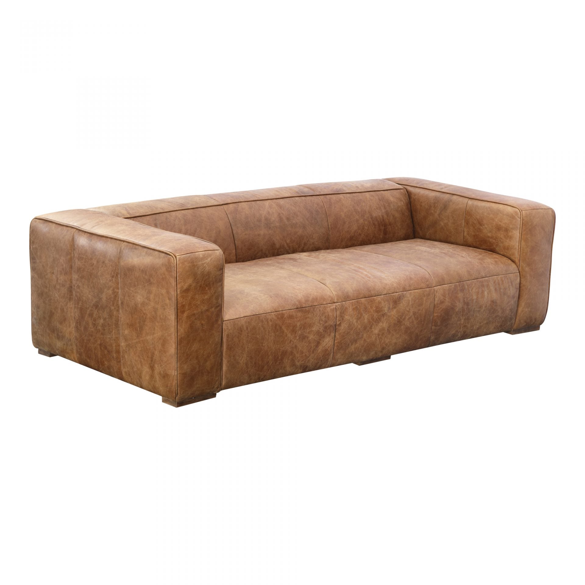 The Bolton Sofa's top-grain leather and minimalistic design combine to make a great first impression. With an ample seating area that will comfortably fit four people, this top-grain leather sofa is perfect for catching up with friends or on some much-needed sleep.  Size: 101"W x 44.5"D x 27.5"H