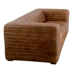 Wrapped in premium, channel-stitched top-grain leather and with spacious seating for 3, this Castle Sofa Cappuccino is a dapper piece to add to any living room or lounge area. With extra deep cushion spring support, this is perfect for unwinding after a long day in.   Dimensions: 94.5"W x 40.5"D x 27.5"H  Seat Height: 17" Back Height: 10" Arm Height: 10" 