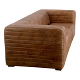 Wrapped in premium, channel-stitched top-grain leather and with spacious seating for 3, this Castle Sofa Cappuccino is a dapper piece to add to any living room or lounge area. With extra deep cushion spring support, this is perfect for unwinding after a long day in.   Dimensions: 94.5"W x 40.5"D x 27.5"H  Seat Height: 17" Back Height: 10" Arm Height: 10" 