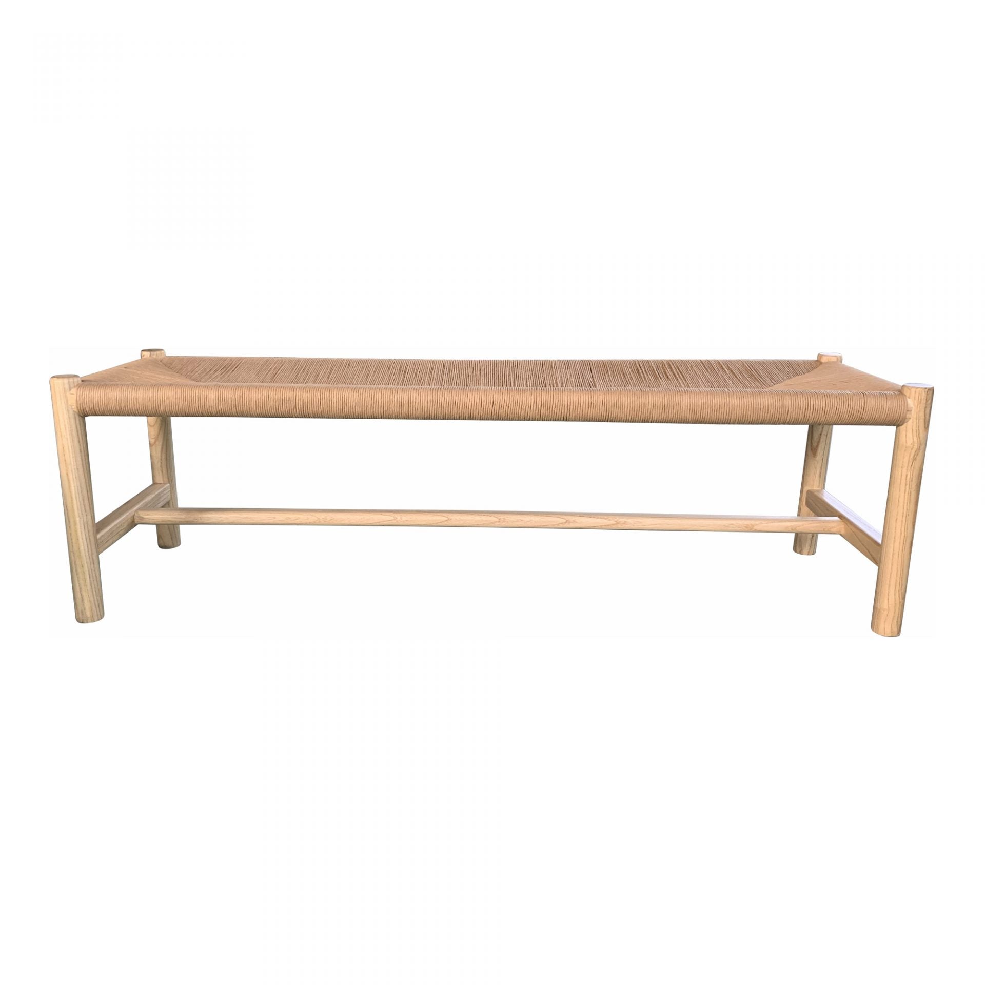 This Hawthorn Small Bench - Natural features a woven natural fiber that adds texture and an artisanal touch to any space. Versatile and natural, this is the perfect accent for the living room, the entrance hall, or at the end of your bed.  Dimensions: 48"W x 17"D x 18"H Seat Height: 18"  Materials:  Solid Elm Frame Woven Natural-Fiber Rope Seat