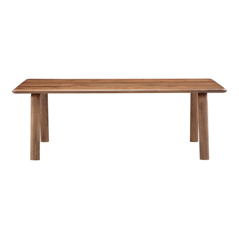 The Malibu dining table embodies an organic aesthetic through its design. Thick pieces of solid walnut is used from head to toe, showing off this pieces beautiful grain pattern and shades. The rounded edges on the legs and table-top creates a flow that is more contemporary and natural. With seating space for 10, the Malibu dining table can host the entire neighborhood.   Dimensions: 88"W x 38"D x 30"H  Materials: Solid Walnut