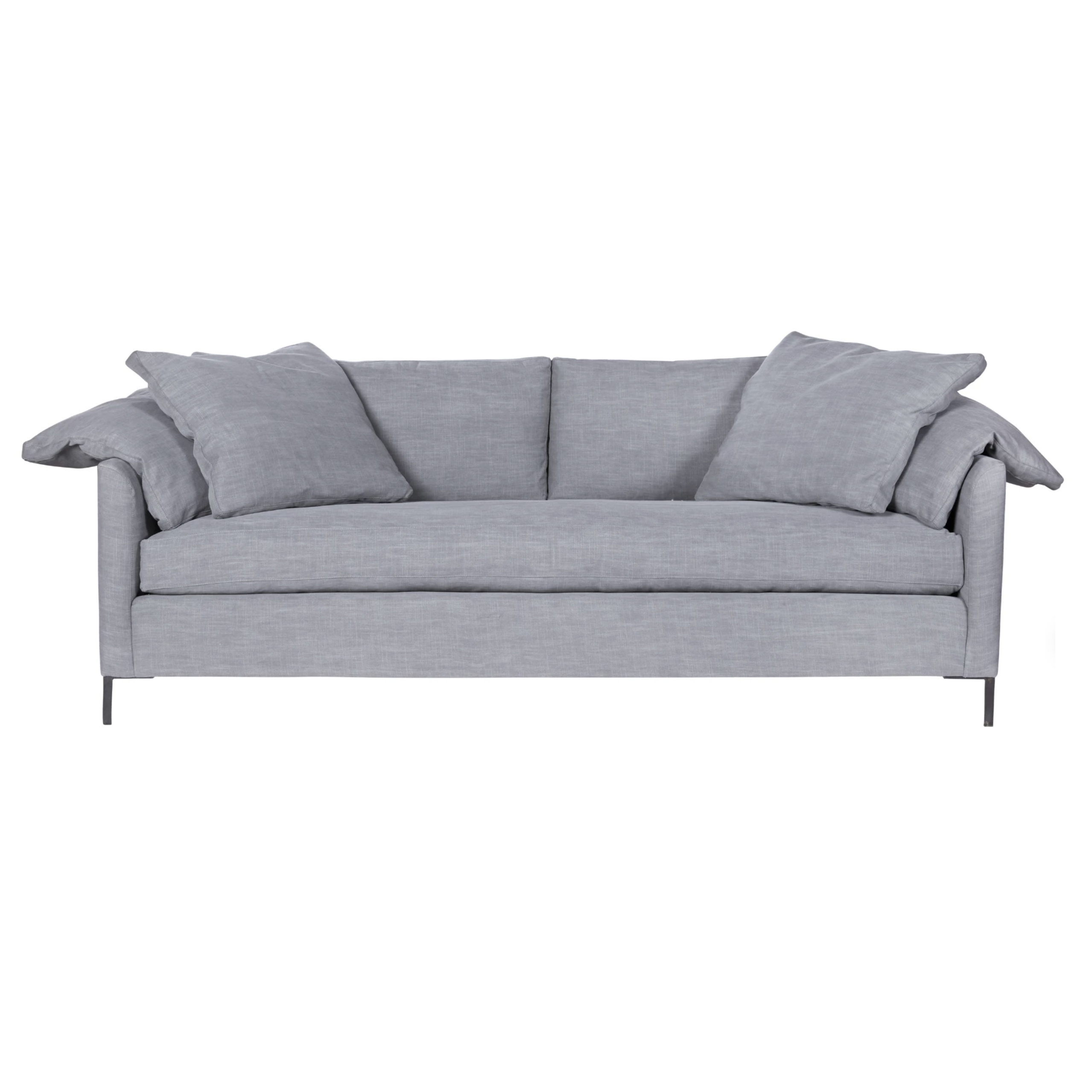 A love letter to the Radley sofa -- the metal iron feet and laid back approach to sitting is effortlessly chic.  A feather cloud cushion with down filled back cushions allow for a sit that is upright yet comfortably deep.  90"w x 30"h x 38"d Seat Space: 81"w x 25"d x 20"h