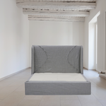 The modern Ivy Bed by Verellen has a gorgeous dual arched inside out stitch with a bar track detail on the headboard. This comfy bed features:  double needle stitch detail sits on glides not used with a box spring available slipcovered or upholstered