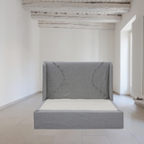The modern Ivy Bed by Verellen has a gorgeous dual arched inside out stitch with a bar track detail on the headboard. This comfy bed features:  double needle stitch detail sits on glides not used with a box spring available slipcovered or upholstered