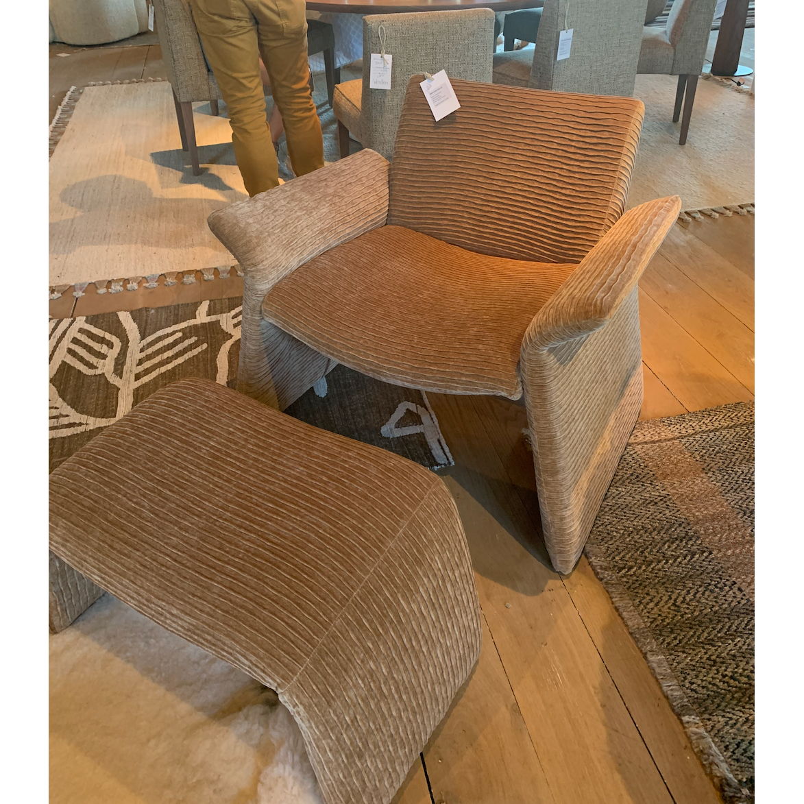 We love the geometric arms of this Oakley Lounge Chair by Verellen. It is bench-crafted with a sustainably harvested hardwood frame and comes standard with:  • foam and fiber seat construction • tight seat & tight back • pinched stitch • exposed wood stretcher • sits on glides  Each piece is crafted in North Carolina --  just for you. Please allow 8-16 weeks for production and shipment. 